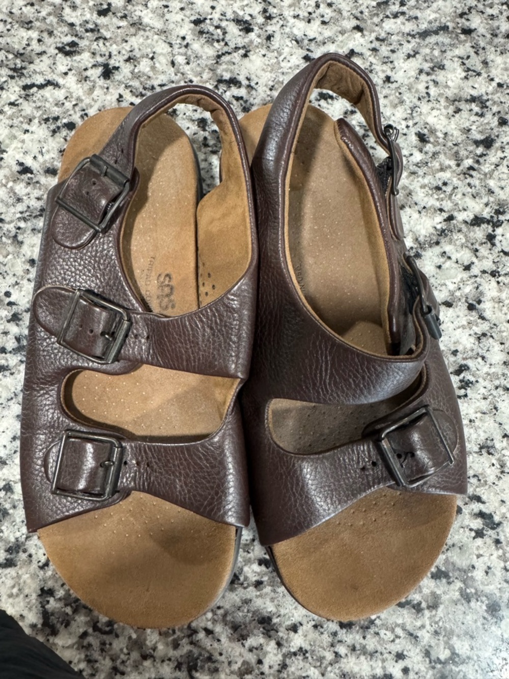 SAS Dark Brown Triple-Buckle Leather Sandals